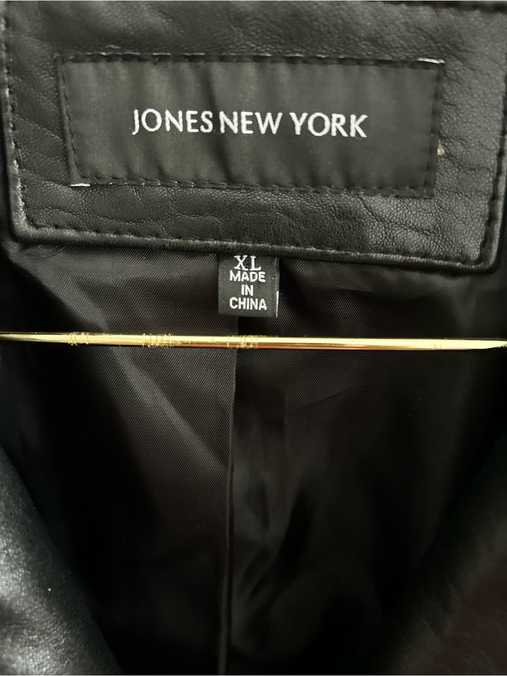 Jones New York Black Calf Leather Mid-Length Overcoat Button Down Lined XL Y2K - Picture 4 of 16